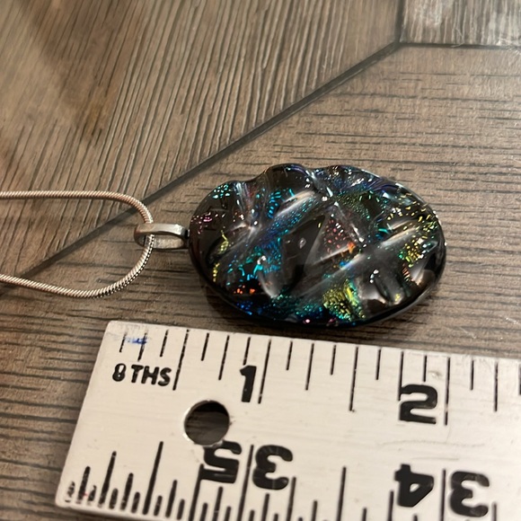 Dichroic Glass Quilted Glass Pendant & Chain - Picture 9 of 15